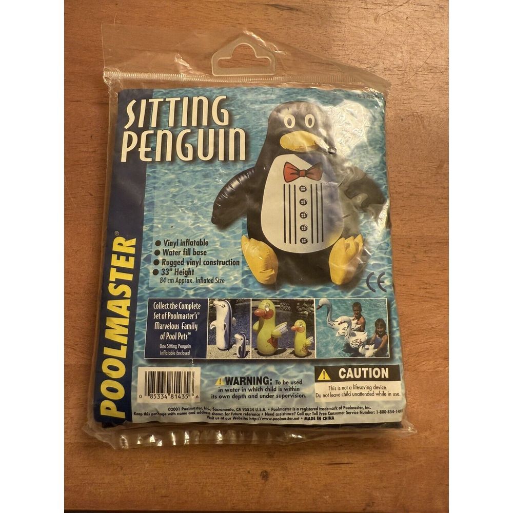 Vintage Inflatable 2.75' Sitting Penguin - Swimming Pool Décor Float - 2001 USA